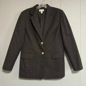 TALBOTS Vintage Charcoal Gray Classic Wool Blazer Gold Tone Buttons Size 8